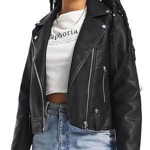 Topshop Washed Faux Leather Biker Jacket